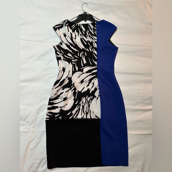 Maggy London Blue/Black Short Sleeve Sheath Dress - Picture 2 of 3